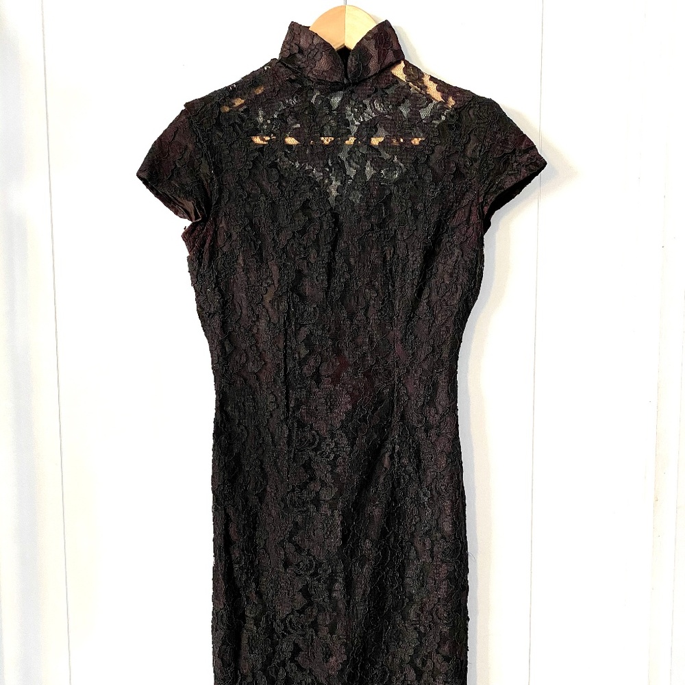 sexy vintage cheongsam style black lace dress